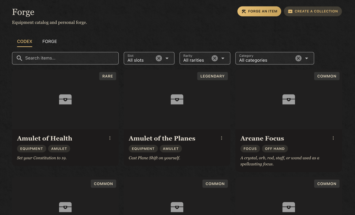 Gallery of a custom homebrew collection of spells, items and creatures