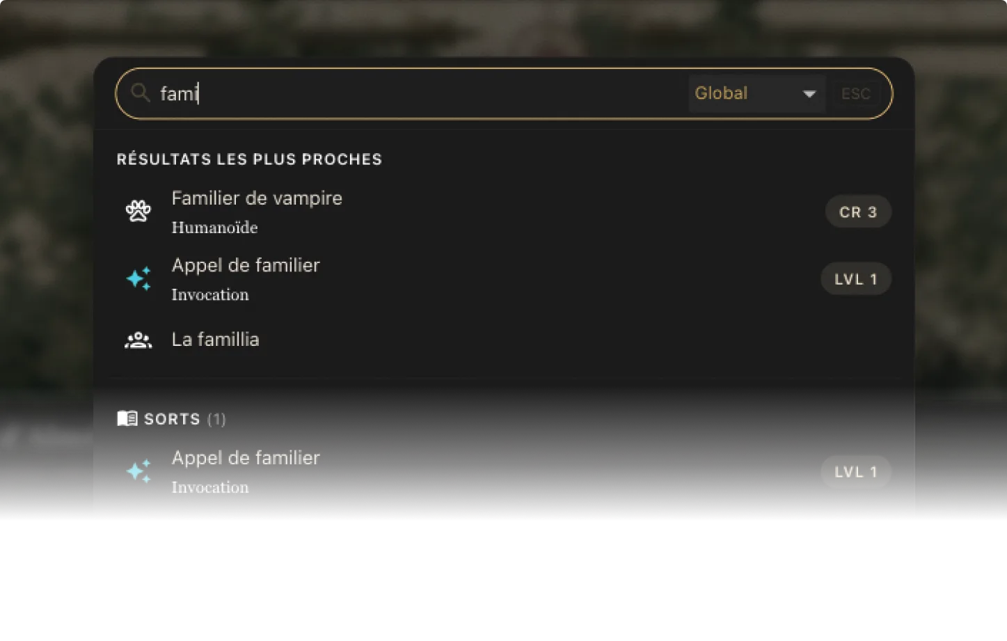 Archives search — inside the myTavern interface